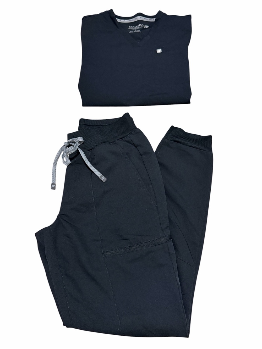 Fabletics Women's Black Scrub Set | 1-Pocket Scrub Top (S) & On-Call Jogger (XS)